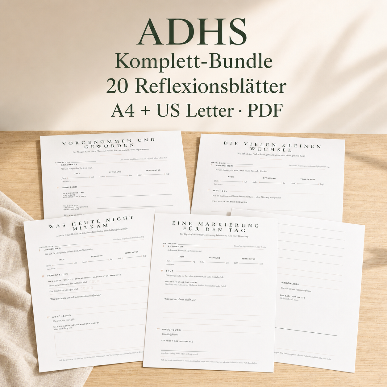 ADHS Komplett-Bundle mit mehreren abgebildeten Reflexionsblättern
