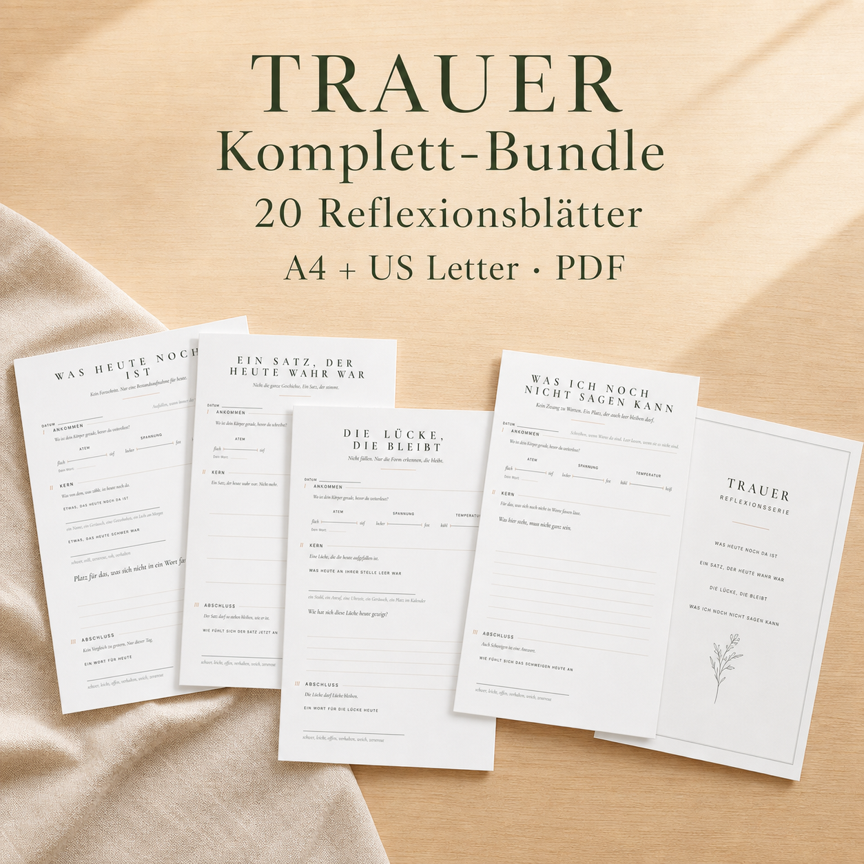 Trauer Komplett-Bundle mit mehreren abgebildeten Reflexionsblättern